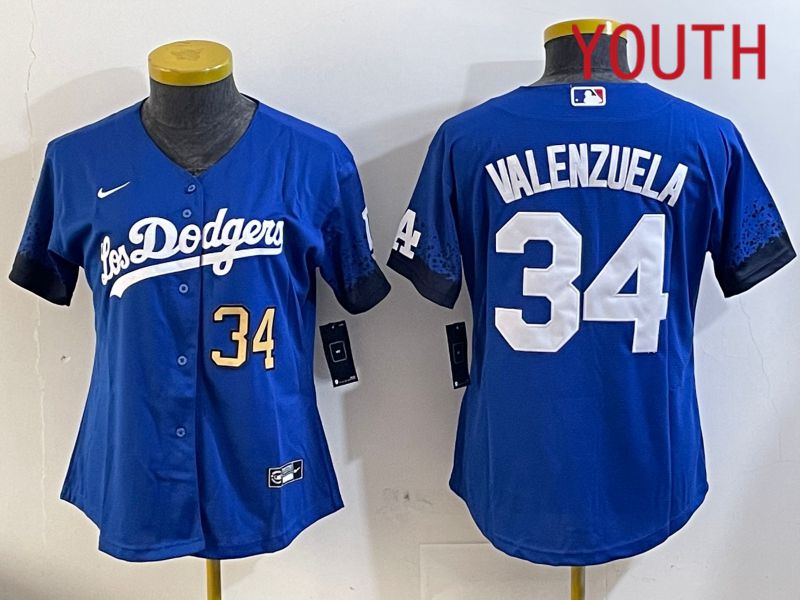 Youth  Los Angeles Dodgers #34 Valenzuela 2024 blue jersey 2024112006->youth mlb jersey->Youth Jersey